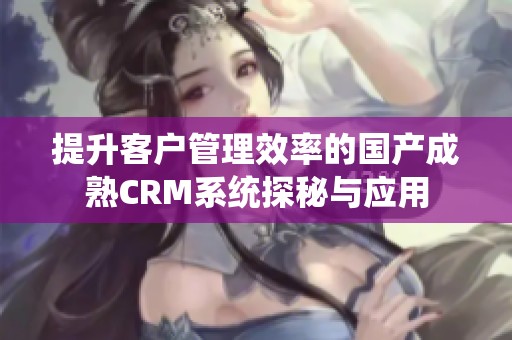 提升客戶管理效率的國產成熟CRM系統探秘與應用