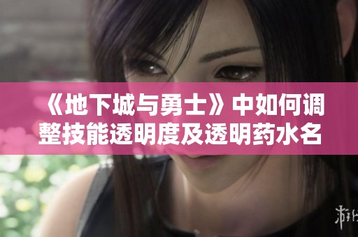 《地下城與勇士》中如何調整技能透明度及透明藥水名稱解析
